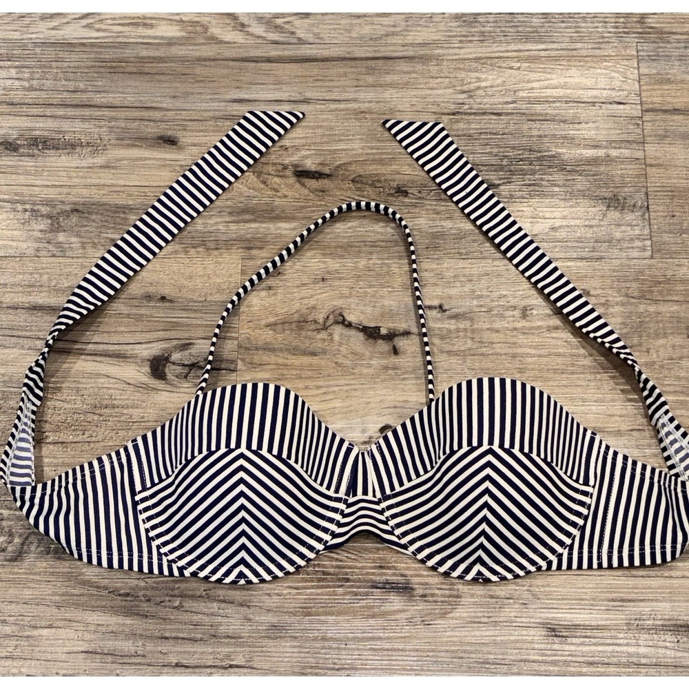 Tory Burch Wms Swim Bikini Top M Blue White Nautical Stripe Tie back Removeable - Picture 6 of 10